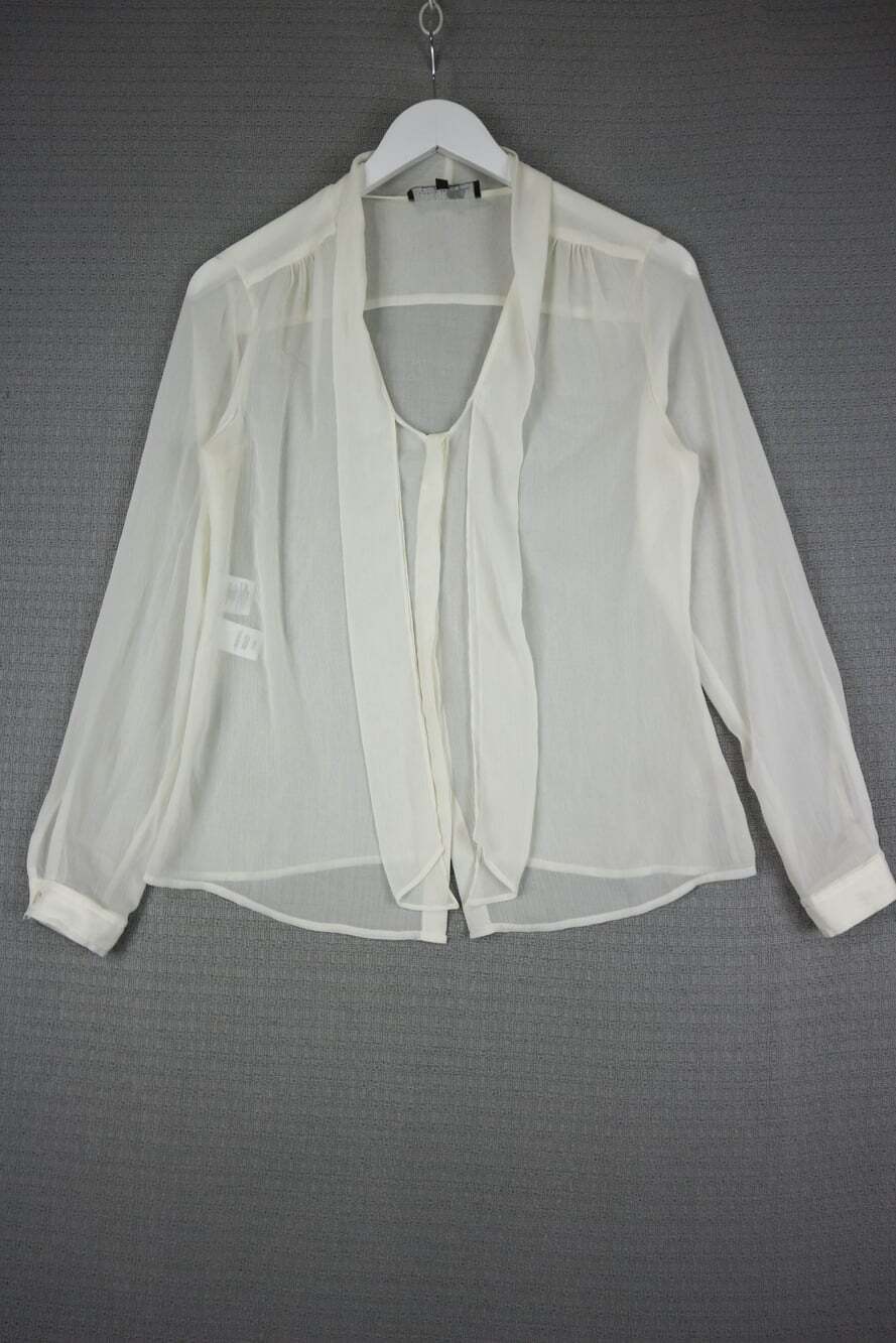 Jones New York Petite Sheer tie neck draped lapel long sleeve blouse Size 4